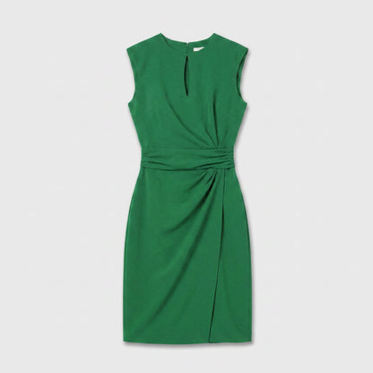 Elegant Cocktail Party Dress for Women with Keyhole Neck Cap Sleeve Ruched Waist Bodycon Style