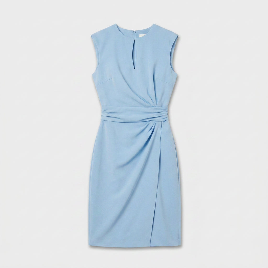 Elegant Cocktail Party Dress for Women with Keyhole Neck Cap Sleeve Ruched Waist Bodycon Style