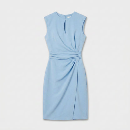 Elegant Cocktail Party Dress for Women with Keyhole Neck Cap Sleeve Ruched Waist Bodycon Style