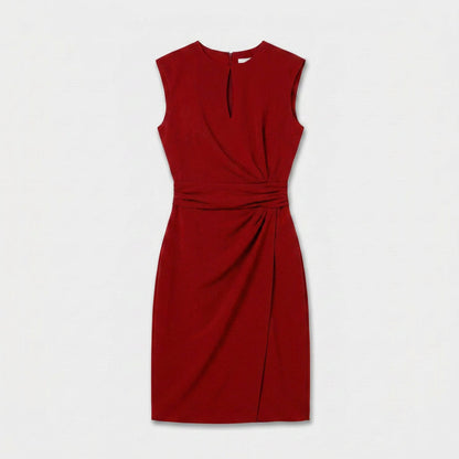 Elegant Cocktail Party Dress for Women with Keyhole Neck Cap Sleeve Ruched Waist Bodycon Style