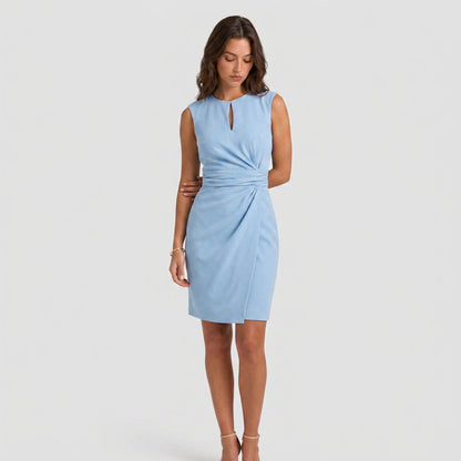 Elegant Cocktail Party Dress for Women with Keyhole Neck Cap Sleeve Ruched Waist Bodycon Style