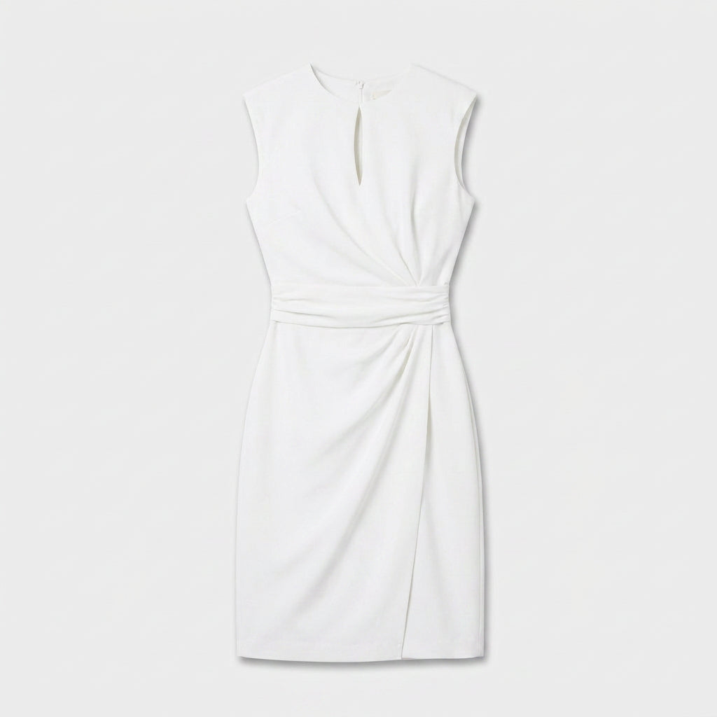 Elegant Cocktail Party Dress for Women with Keyhole Neck Cap Sleeve Ruched Waist Bodycon Style