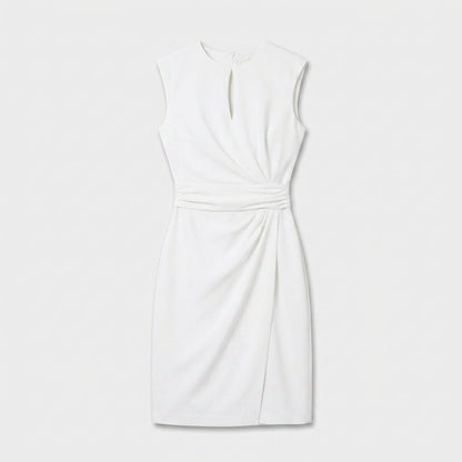 Elegant Cocktail Party Dress for Women with Keyhole Neck Cap Sleeve Ruched Waist Bodycon Style