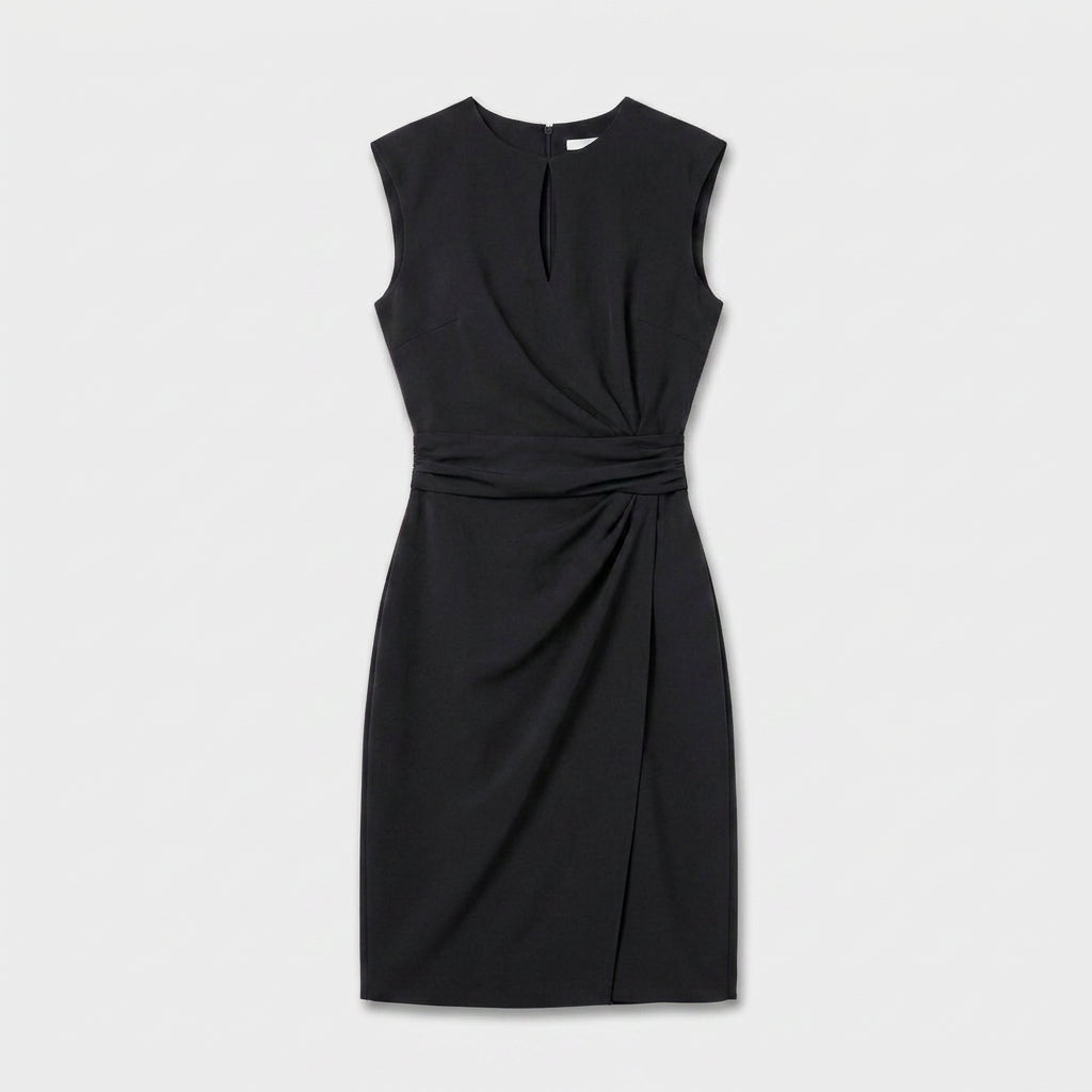 Elegant Cocktail Party Dress for Women with Keyhole Neck Cap Sleeve Ruched Waist Bodycon Style