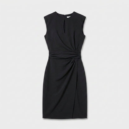 Elegant Cocktail Party Dress for Women with Keyhole Neck Cap Sleeve Ruched Waist Bodycon Style