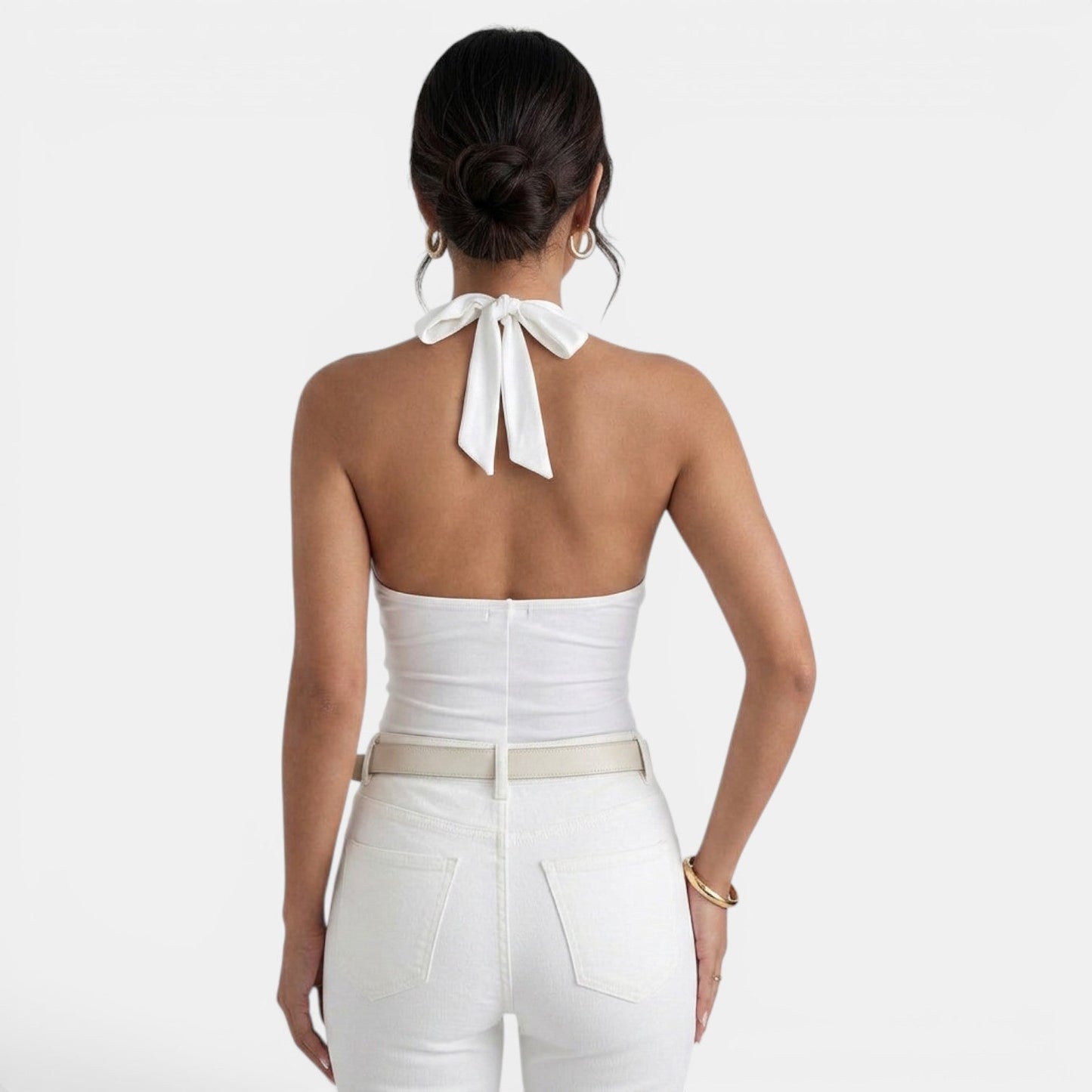 Effortless Knit Halter Top for Women with V Neck Sleeveless Backless Tie Style
