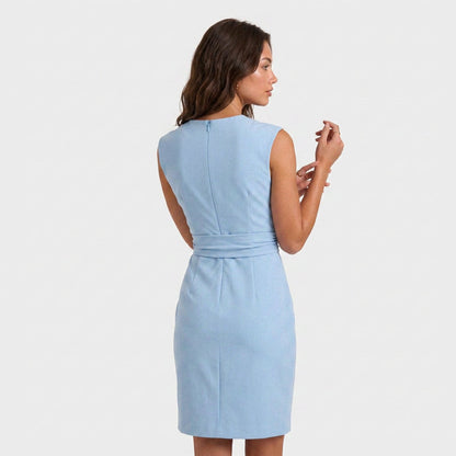 Elegant Cocktail Party Dress for Women with Keyhole Neck Cap Sleeve Ruched Waist Bodycon Style