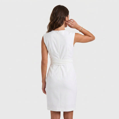Elegant Cocktail Party Dress for Women with Keyhole Neck Cap Sleeve Ruched Waist Bodycon Style