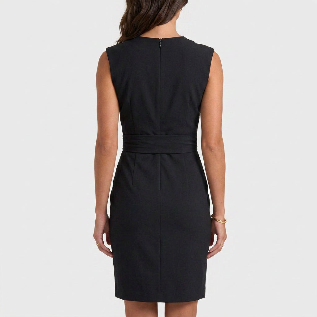 Elegant Cocktail Party Dress for Women with Keyhole Neck Cap Sleeve Ruched Waist Bodycon Style