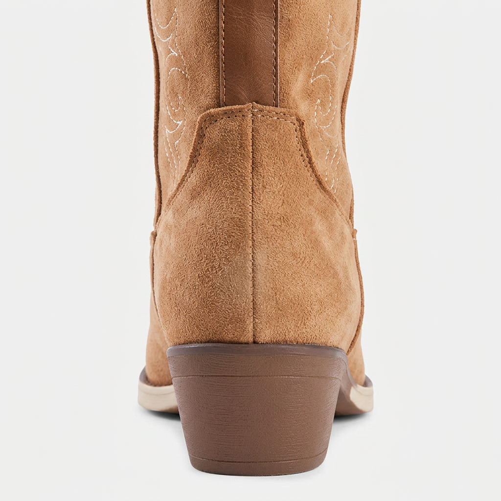 Stylish Suede Ankle Chelsea Boots for Women with Pointed Toe Chunky Heel Embroidered Western Style