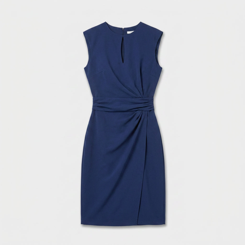 Elegant Cocktail Party Dress for Women with Keyhole Neck Cap Sleeve Ruched Waist Bodycon Style