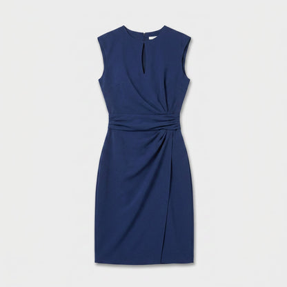 Elegant Cocktail Party Dress for Women with Keyhole Neck Cap Sleeve Ruched Waist Bodycon Style