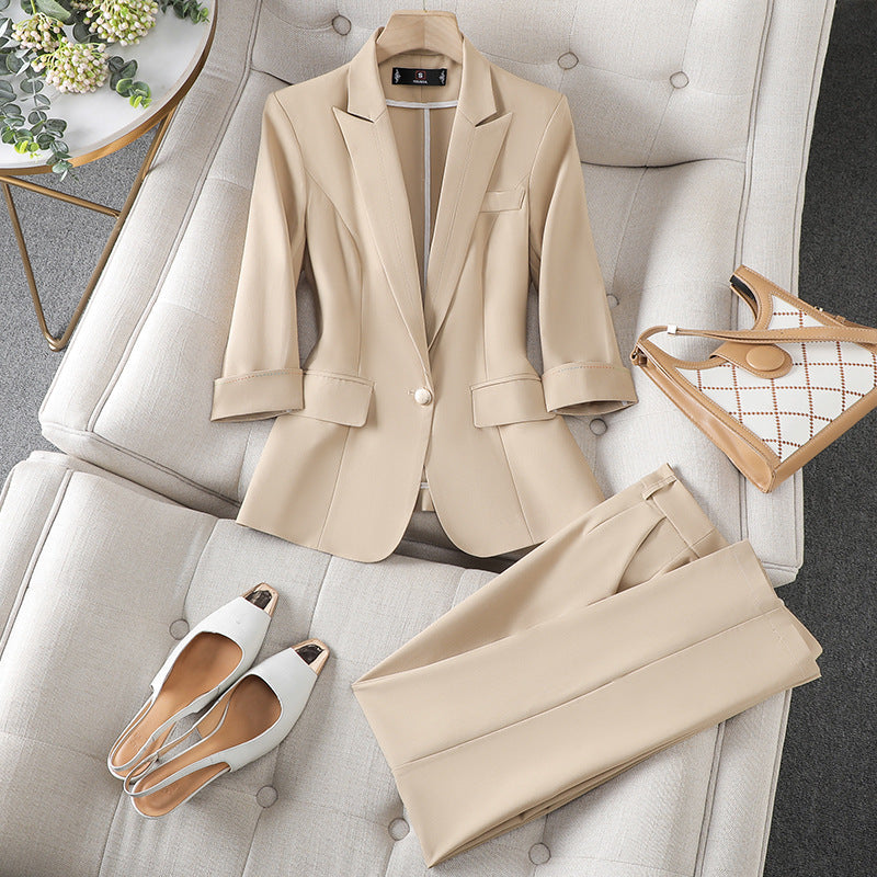 Elegant Blazer Pants Set for Women with Notched Lapel Long Sleeve Single Button Tailored Suit Style