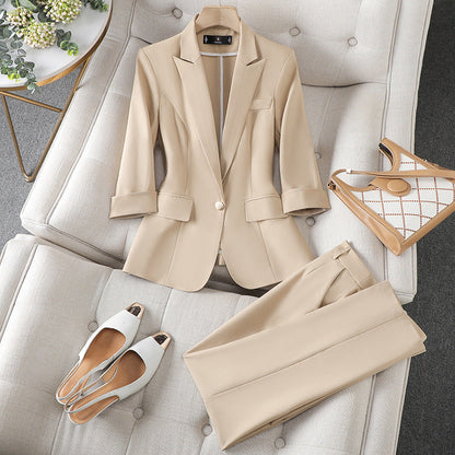 Elegant Blazer Pants Set for Women with Notched Lapel Long Sleeve Single Button Tailored Suit Style