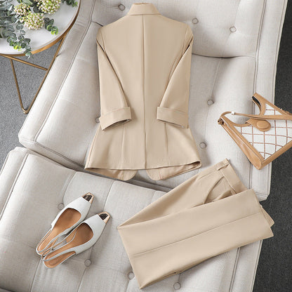 Elegant Blazer Pants Set for Women with Notched Lapel Long Sleeve Single Button Tailored Suit Style