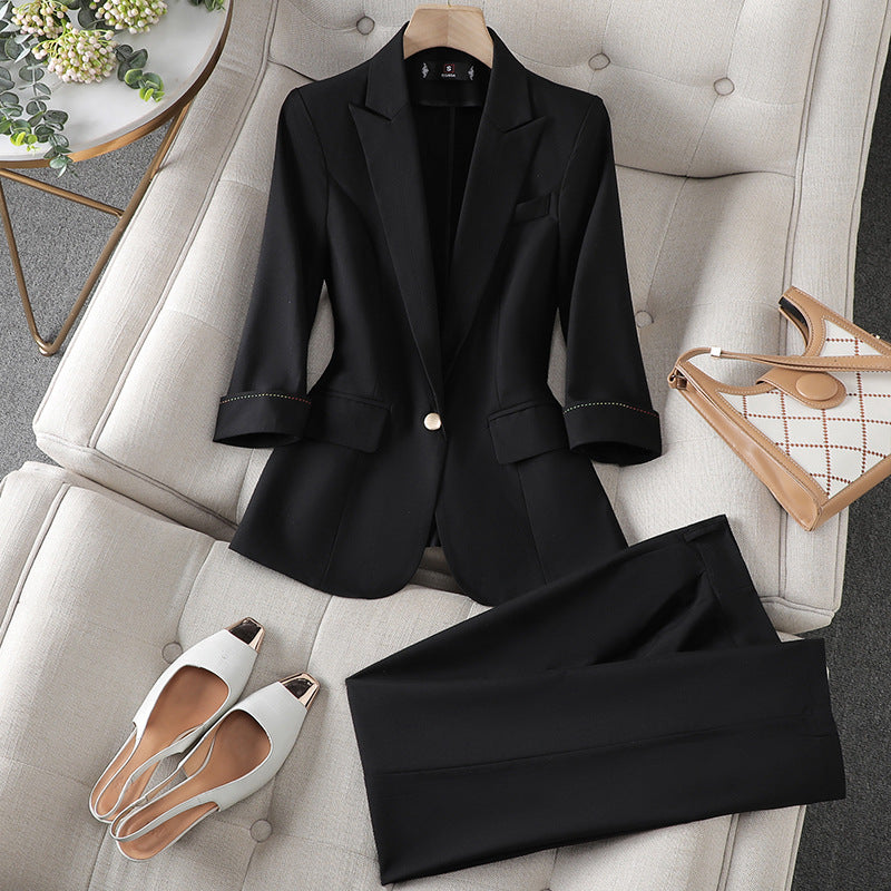 Elegant Blazer Pants Set for Women with Notched Lapel Long Sleeve Single Button Tailored Suit Style