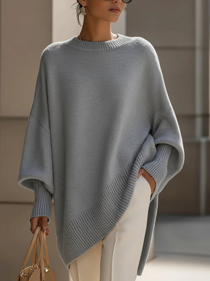 Comfortable Crewneck Sweater for Women with Batwing Sleeve Relaxed Oversized Knit Style