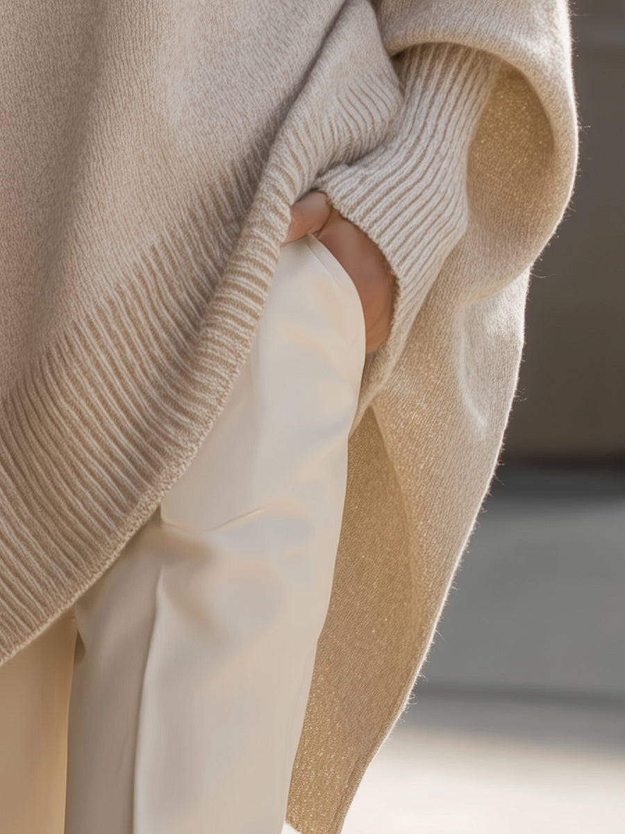 Comfortable Crewneck Sweater for Women with Batwing Sleeve Relaxed Oversized Knit Style