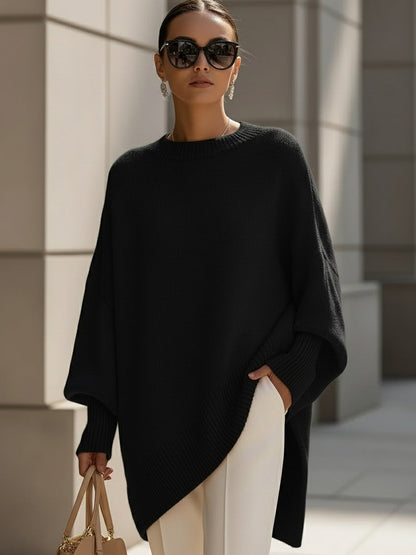 Comfortable Crewneck Sweater for Women with Batwing Sleeve Relaxed Oversized Knit Style
