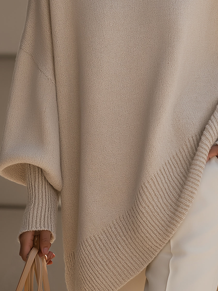 Comfortable Crewneck Sweater for Women with Batwing Sleeve Relaxed Oversized Knit Style