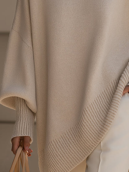 Comfortable Crewneck Sweater for Women with Batwing Sleeve Relaxed Oversized Knit Style