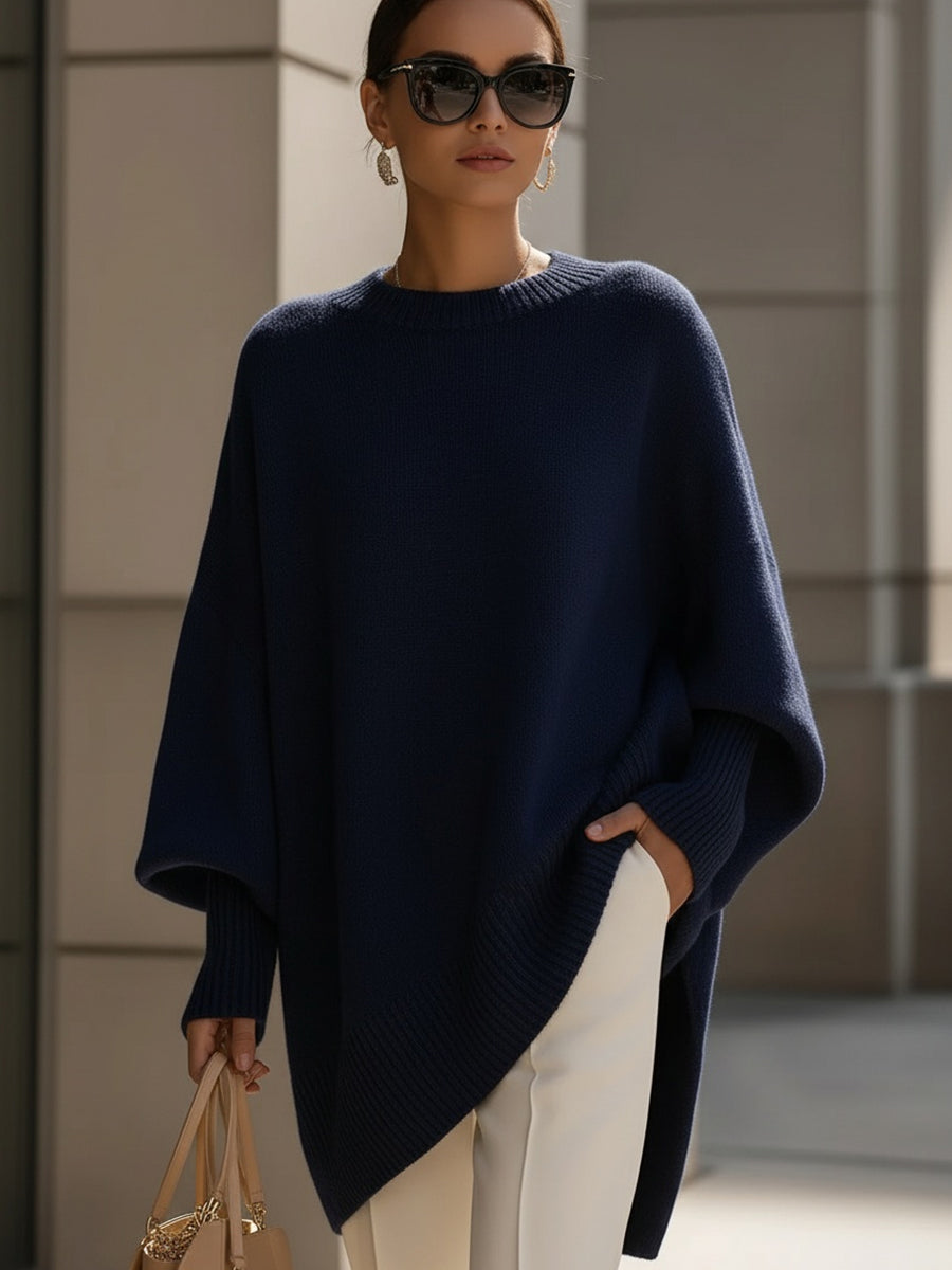 Comfortable Crewneck Sweater for Women with Batwing Sleeve Relaxed Oversized Knit Style