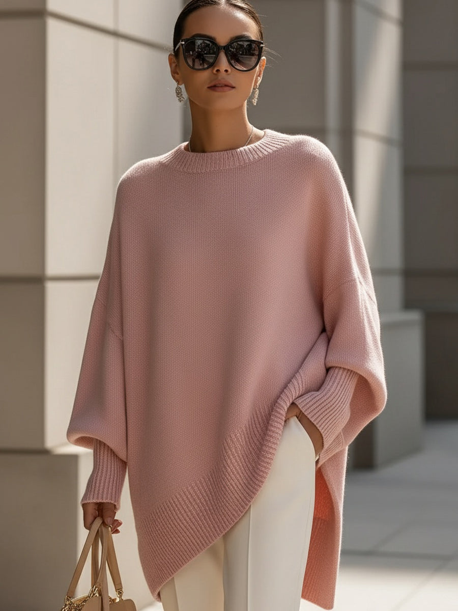 Comfortable Crewneck Sweater for Women with Batwing Sleeve Relaxed Oversized Knit Style