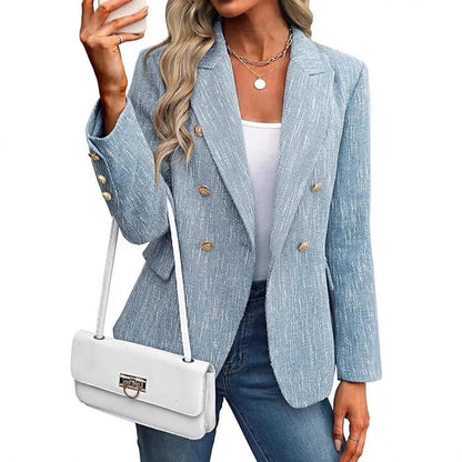 Elegant Tweed Blazer for Women with Double Breasted Gold Button Bouclé Fitted Tailored Style