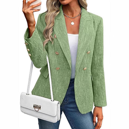 Elegant Tweed Blazer for Women with Double Breasted Gold Button Bouclé Fitted Tailored Style