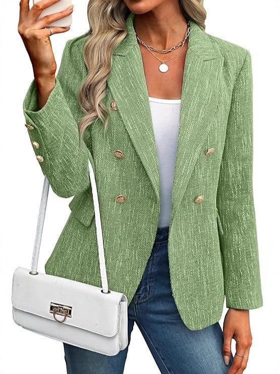 Elegant Tweed Blazer for Women with Double Breasted Gold Button Bouclé Fitted Tailored Style