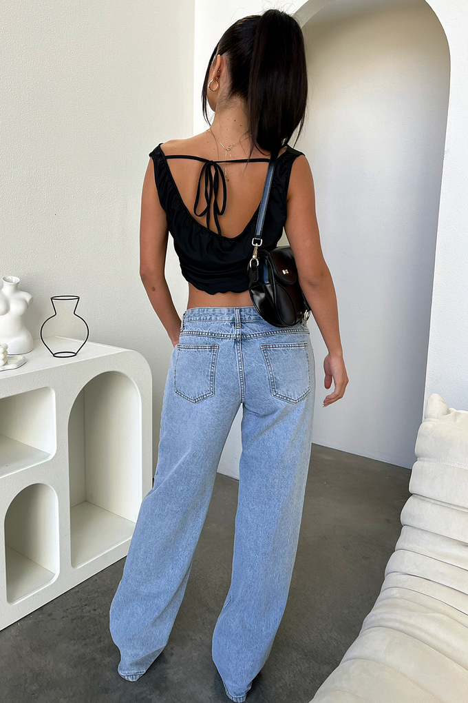 Effortless Light Blue Wide Leg Jeans for Women with Low Rise Relaxed Denim Casual Style