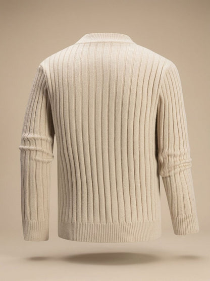 Cozy Cable Knit Sweater for Men with Mock Neck Long Sleeve Pullover Ribbed Regular Fit Style