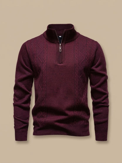 Cozy Cable Knit Quarter-Zip Sweater for Men with Stand Collar Long Sleeve Pullover Ribbed Winter Style