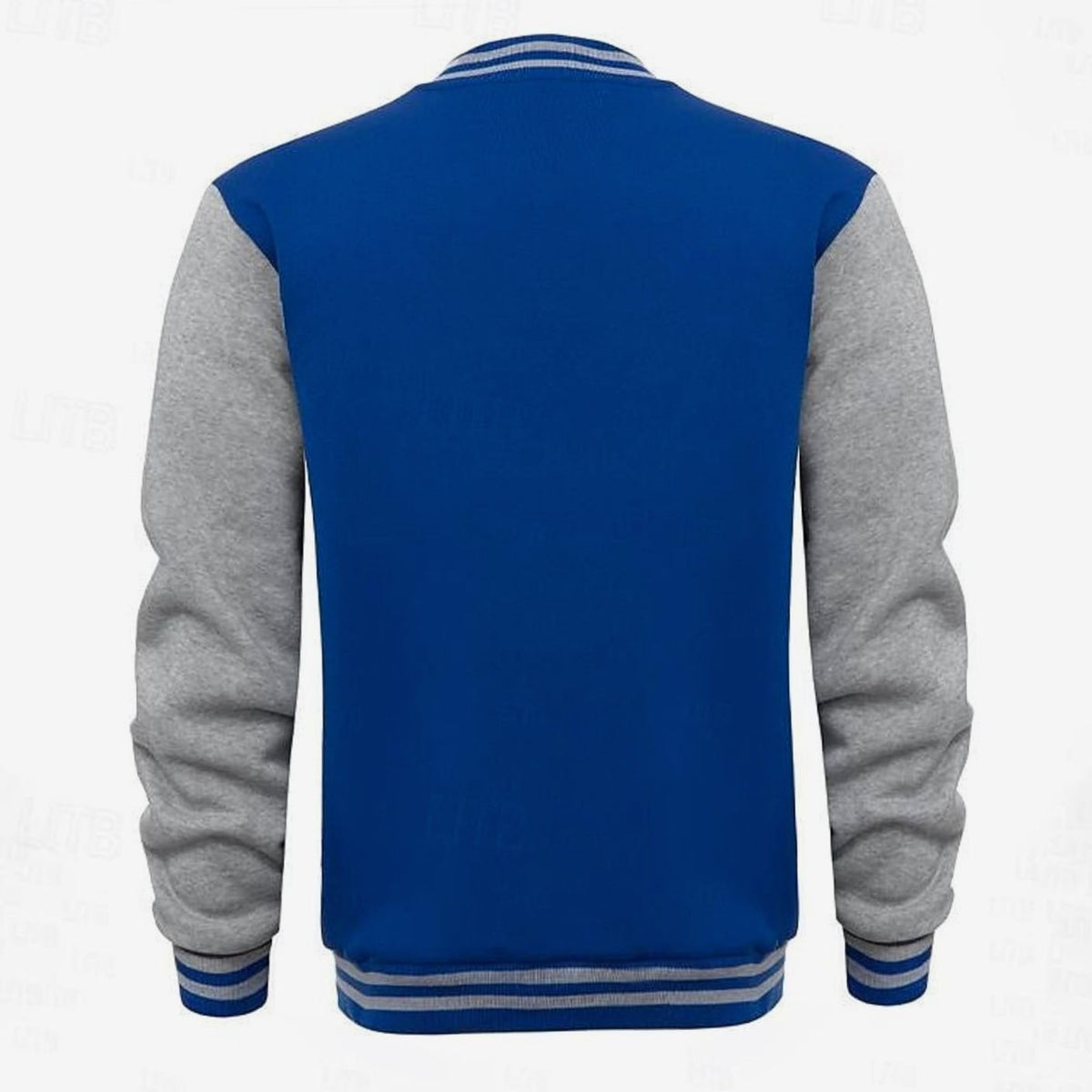 Cozy Varsity Letterman Jacket for Men with Stand Collar Long Sleeve Snap Front Striped Ribbed Style