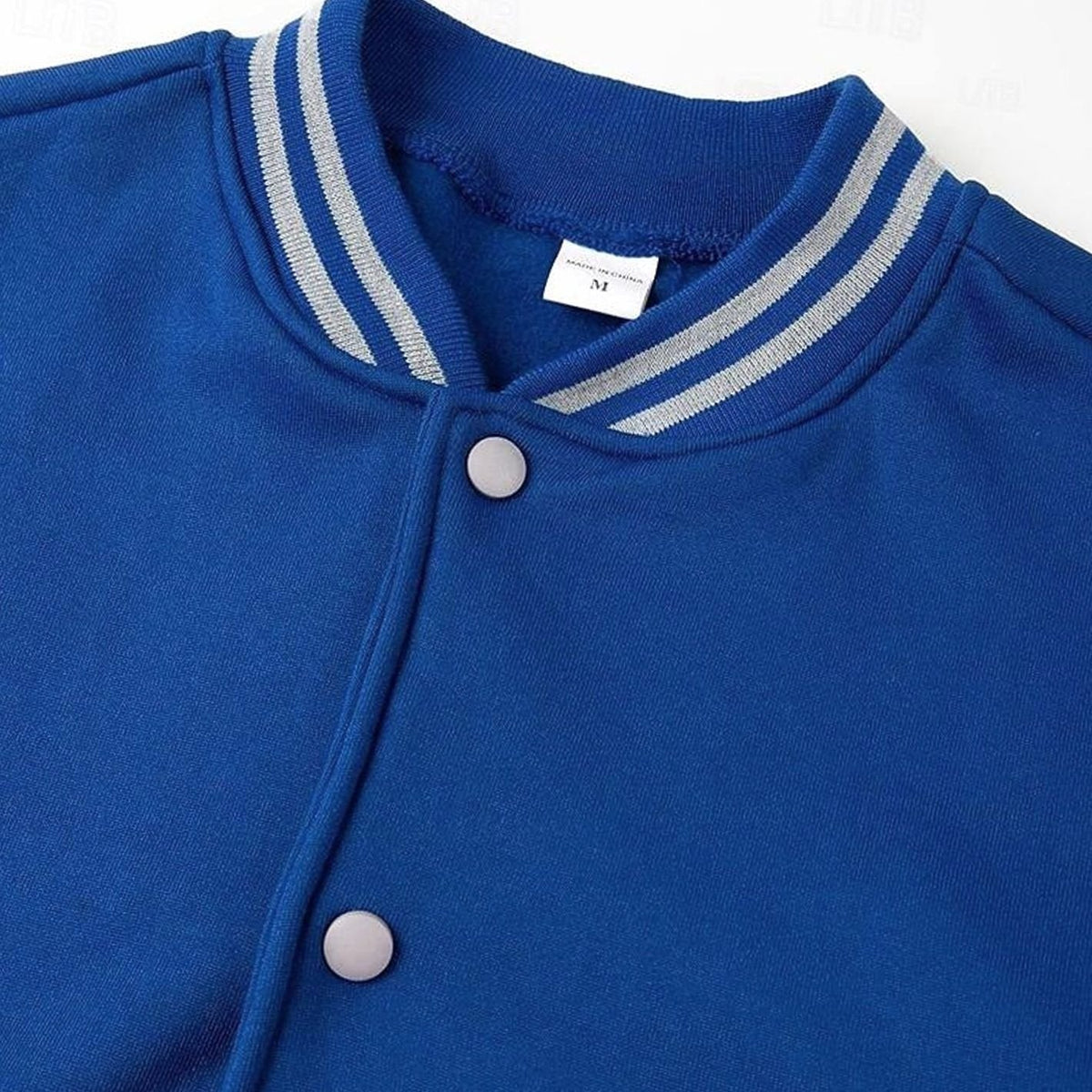 Cozy Varsity Letterman Jacket for Men with Stand Collar Long Sleeve Snap Front Striped Ribbed Style