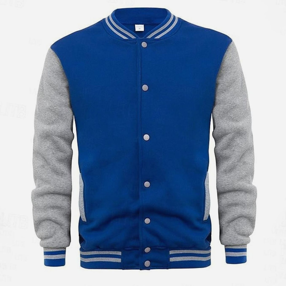 Cozy Varsity Letterman Jacket for Men with Stand Collar Long Sleeve Snap Front Striped Ribbed Style