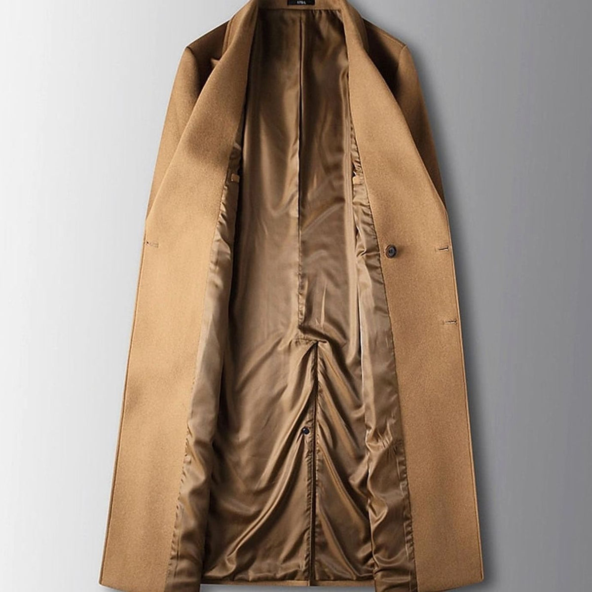 Cozy Wool Pea Coat for Men with Peak Lapel Long Sleeve Double Breasted Long Overcoat Style