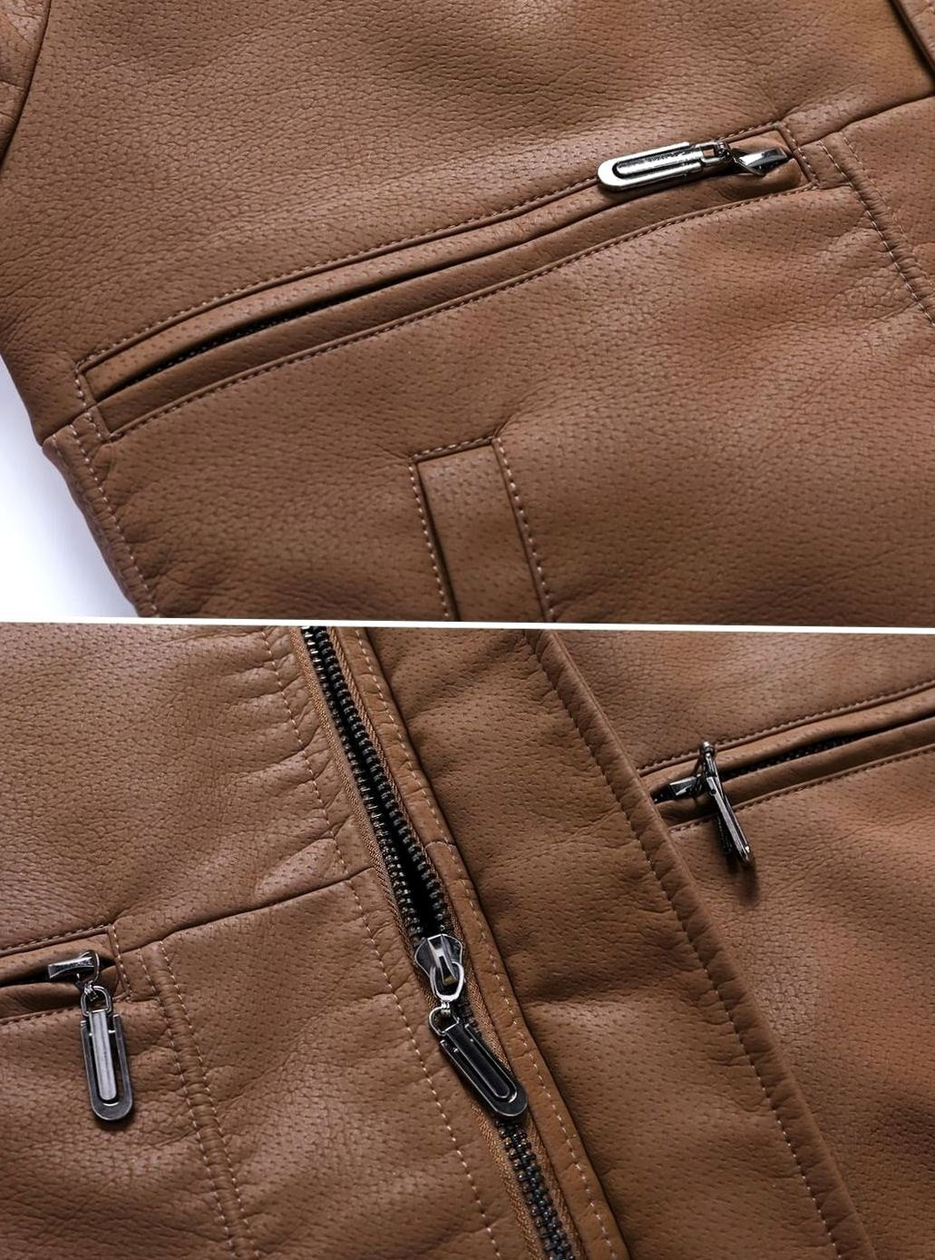 Cozy Faux Leather Aviator Bomber Jacket for Men with Sherpa Collar Long Sleeve Zip Patch Winter Style