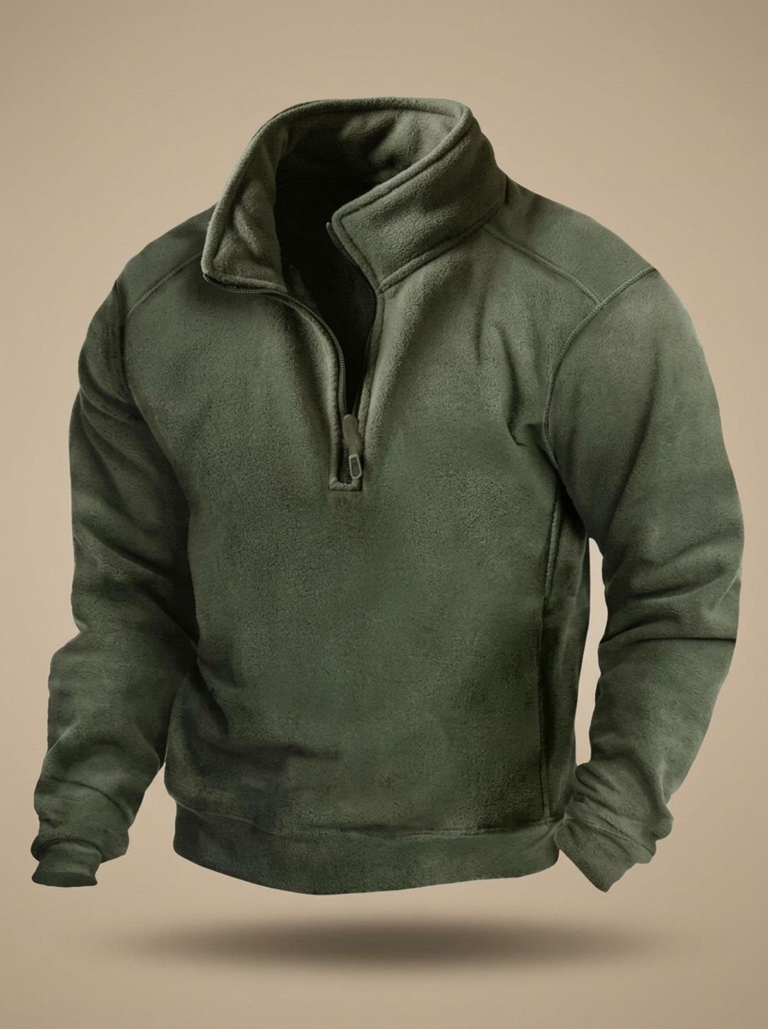 Cozy Fleece Quarter-Zip Sweater for Men with Stand Collar Long Sleeve Pullover Zip Pocket Winter Style