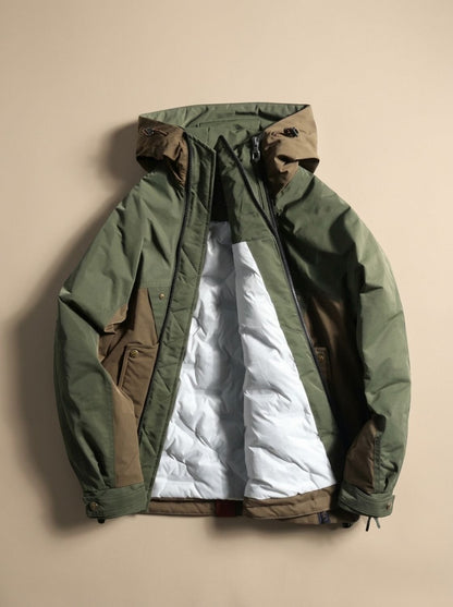 Cozy Colorblock Anorak Jacket for Men with Hooded Collar Long Sleeve Half-Zip Windbreaker Style