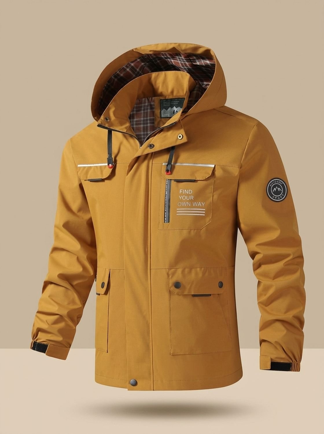 Rugged Hooded Windbreaker Jacket for Men with Water Resistant Multi-Pocket Reflective Zip Outdoor Style