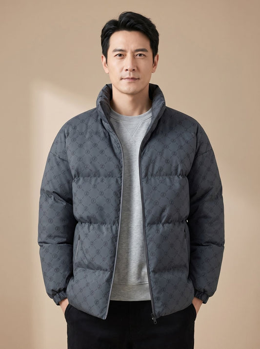 Cozy Insulated Puffer Jacket for Men with Stand Collar Long Sleeve Quilted Zip Winter Style