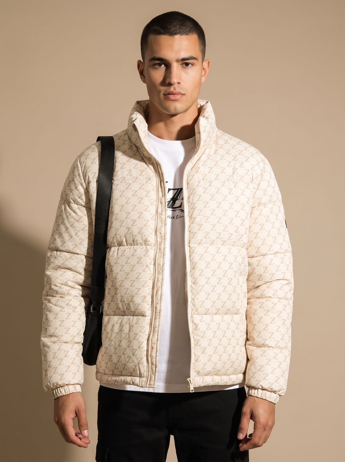 Cozy Insulated Puffer Jacket for Men with Stand Collar Long Sleeve Quilted Zip Winter Style