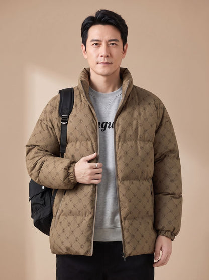 Cozy Insulated Puffer Jacket for Men with Stand Collar Long Sleeve Quilted Zip Winter Style