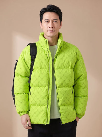 Cozy Insulated Puffer Jacket for Men with Stand Collar Long Sleeve Quilted Zip Winter Style