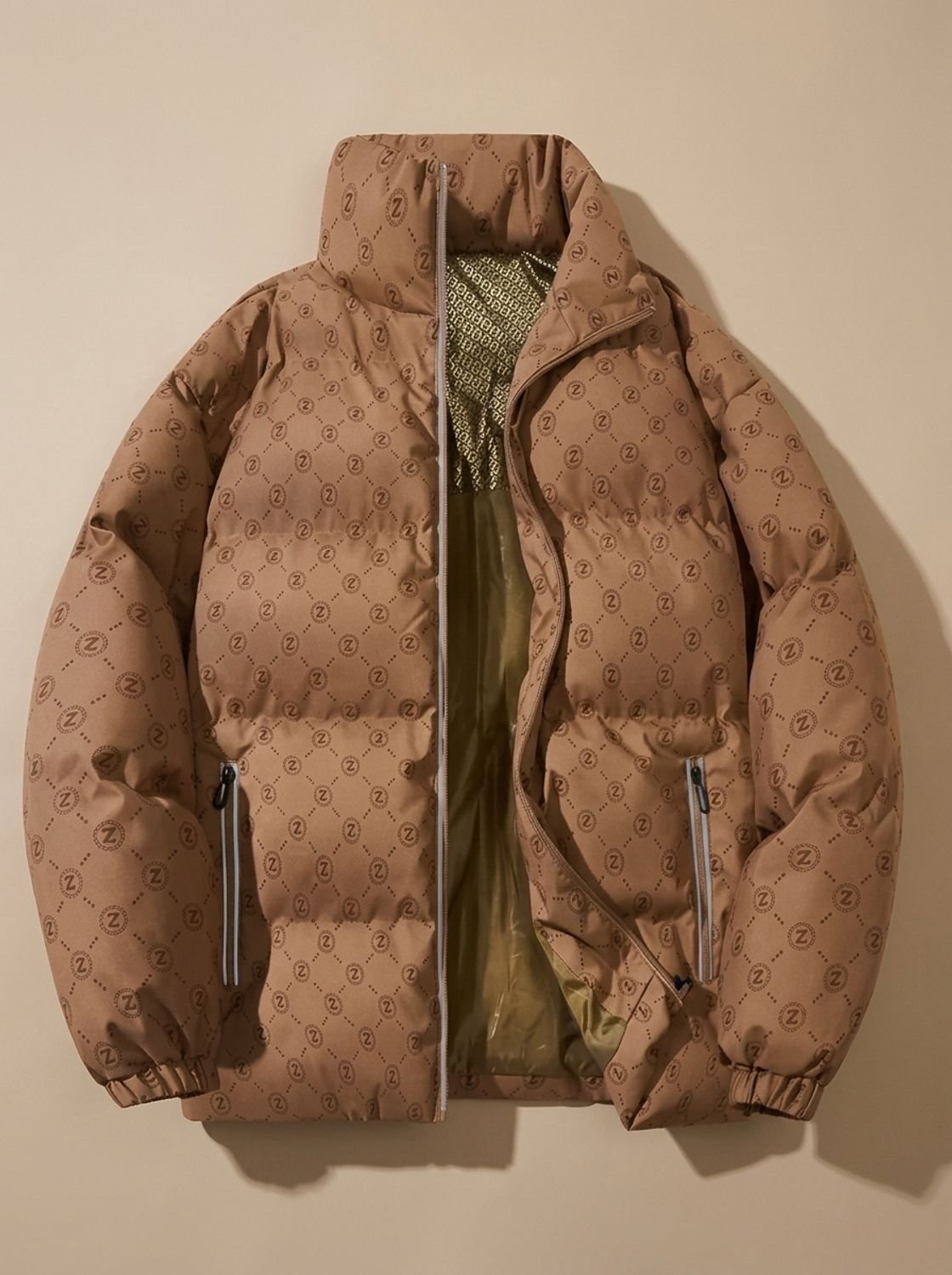 Cozy Insulated Puffer Jacket for Men with Stand Collar Long Sleeve Quilted Zip Winter Style