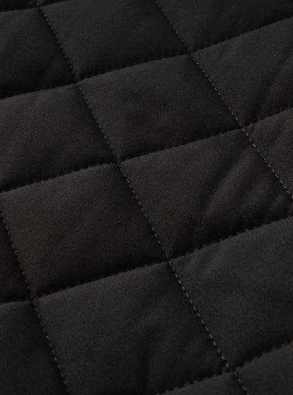 Cozy Black Diamond Quilted Bomber Jacket for Men with Stand Collar Long Sleeve Fleece Lined Full Zip Style