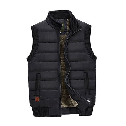 Cozy Quilted Puffer Vest for Men with Stand Collar Sleeveless Fleece Lined Zip Winter Style