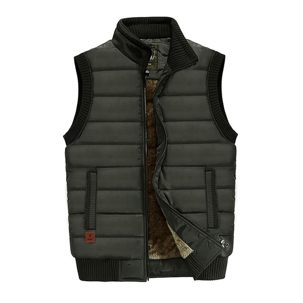 Cozy Quilted Puffer Vest for Men with Stand Collar Sleeveless Fleece Lined Zip Winter Style