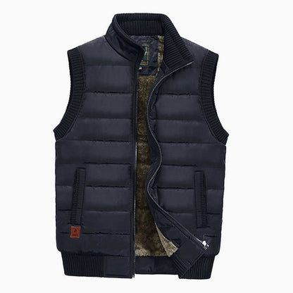 Cozy Quilted Puffer Vest for Men with Stand Collar Sleeveless Fleece Lined Zip Winter Style